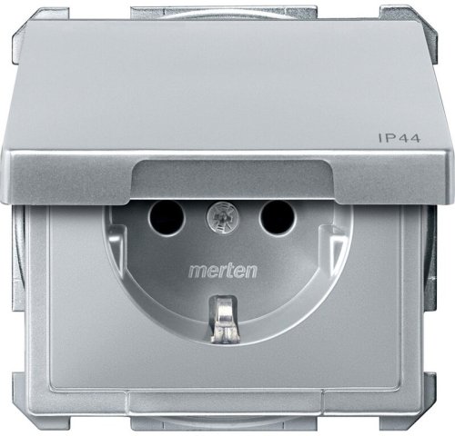 Розетка с заземлением без рамки Schneider Electric Merten Antique 1-м. крышка шторки IP44 сталь картинка